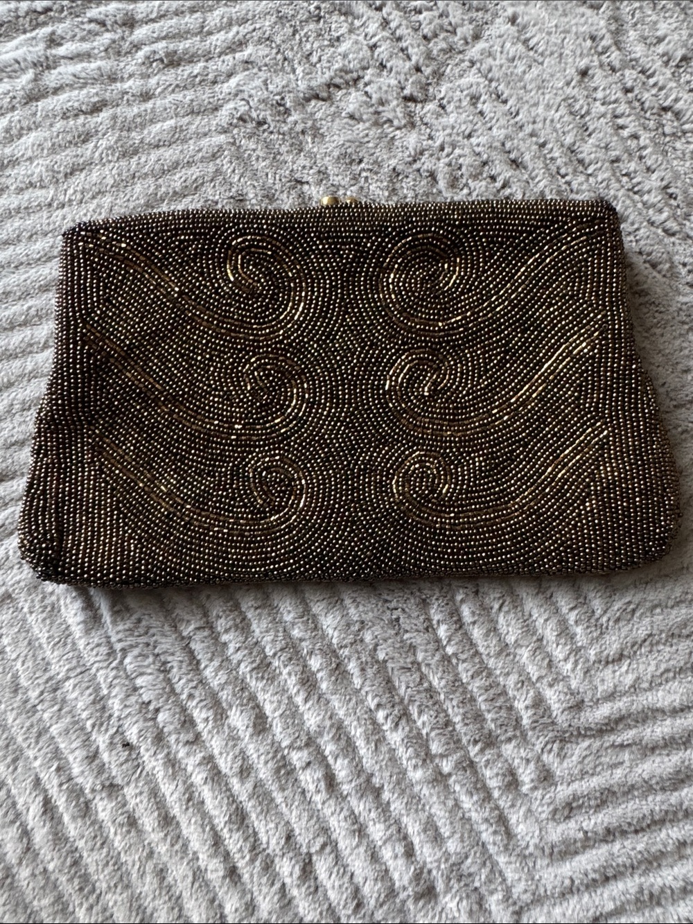 Richere Beaded Brown Evening Clutch with Gold Accents